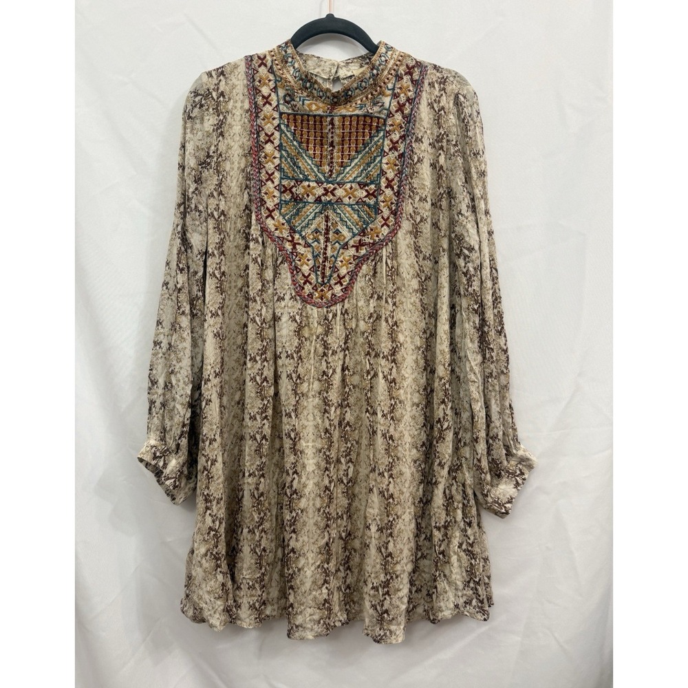 Savanna Jane Womens Size L Snakeskin Print Metallic Embroidered Dress Mock Neck